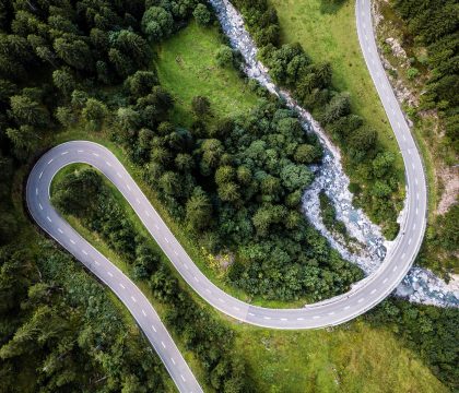 Aerial view of hairpin road